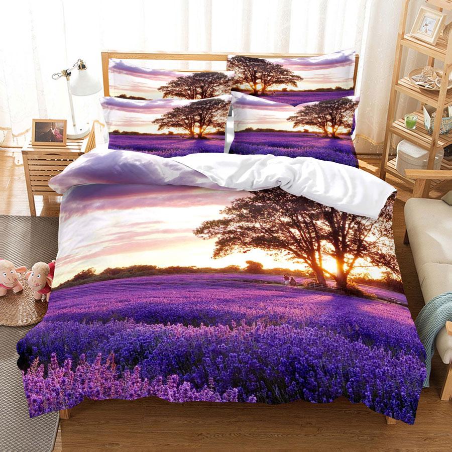 Comforter Purple Flower Double Bed 200X200 Thin Floral Bedding Set 3Pcs 2Pcs With Single 220X240