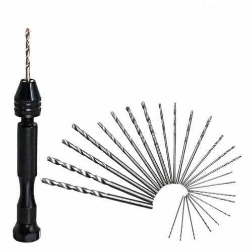 Samcos Hand Drill, Micro Drill, Pin Vise, 26-Piece Set, Drill Bits 0.5mm-3mm, Manual Drill, No Power Needed, Quiet Drilling Tool, Compact, Precision D