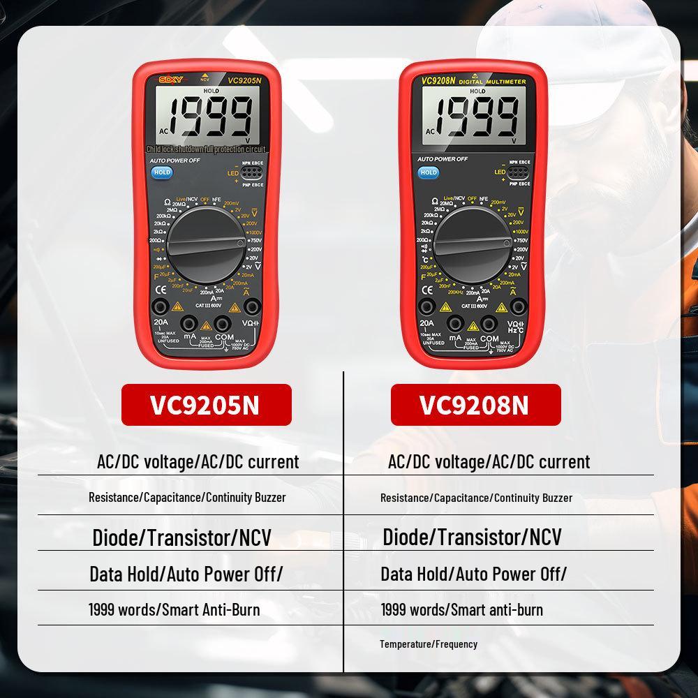 Shengde DT9205N High-Precision Digital Multimeter with Anti-Burn Protection and Auto Power-Off