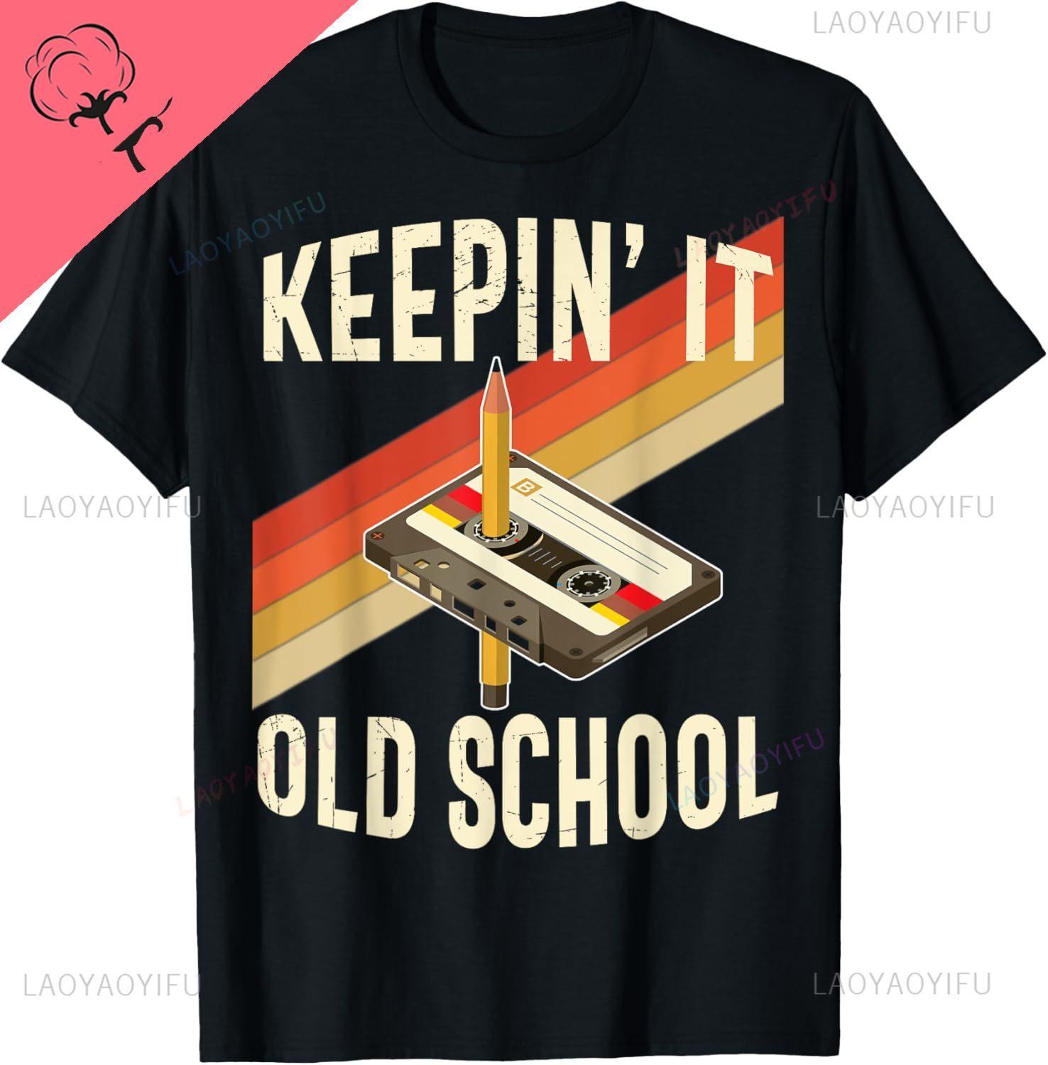 Retro 80s 90s Keeping It Old School Vintage Cassette Tape TShirt Vintage T Shirt Mens Clothing Cotton Print on Demand Camisas S