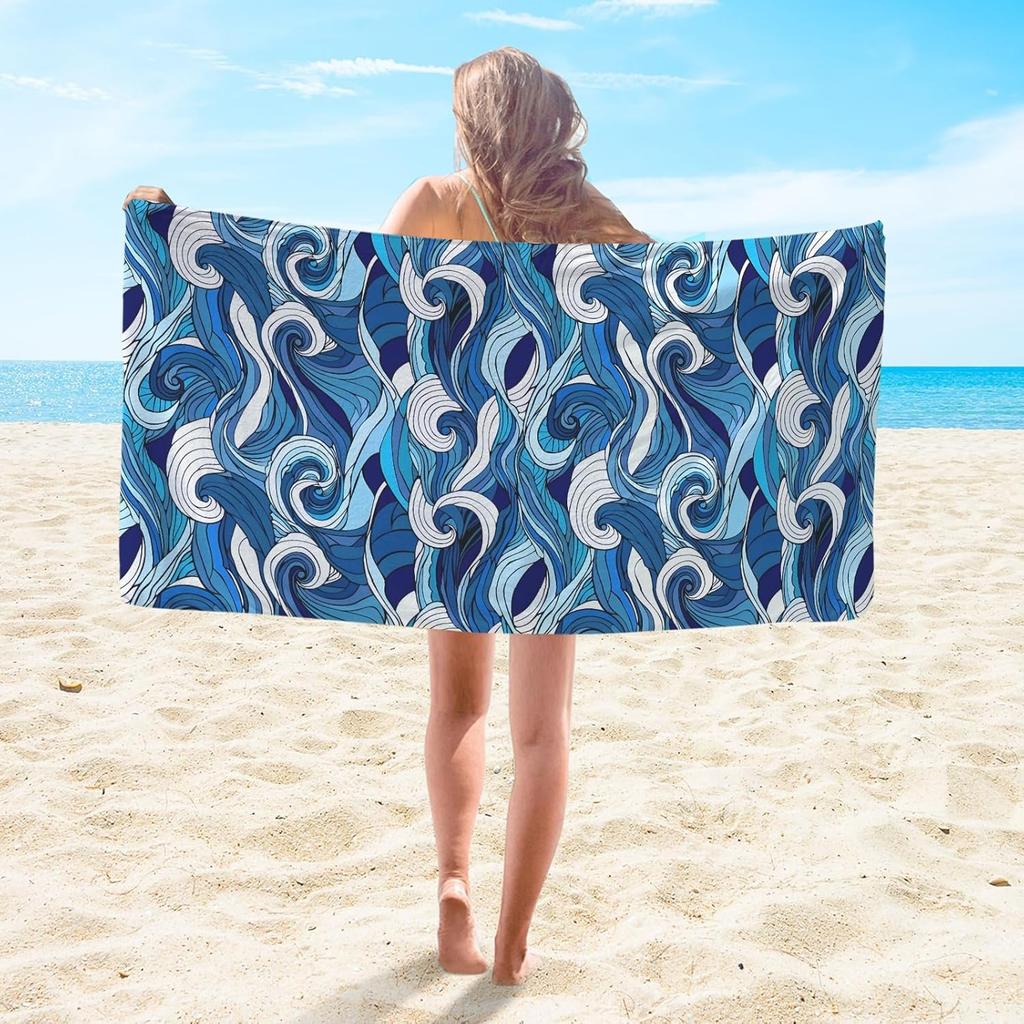 Summer Ocean Sea Waves Lightweight Quick Dry Microfiber Towel Blanket for Beach Pool Gym Swimming Bath, Travel Vacation Beach