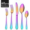 60Pcs Dinnerware Set Cutlery Set Stainless Steel Flatware Cake Fruit Fork Tea Spoon Kitchen Knife Fork Spoon Tableware Set