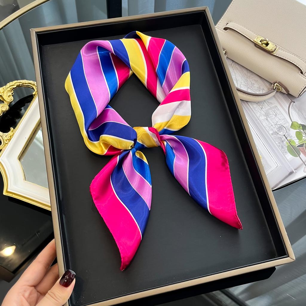 2025 New Luxury Square Silk Scarf for Women Hijab Hair Bands Neckerchief Female Satin Shawl Ribbon Headband Neck Fashion Bandana