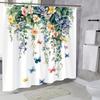 1pc Watercolor Style Butterfly and Floral Shower Curtain with Vivid Natural Plant Print, Polyester Fabric Including 12 Hooks
