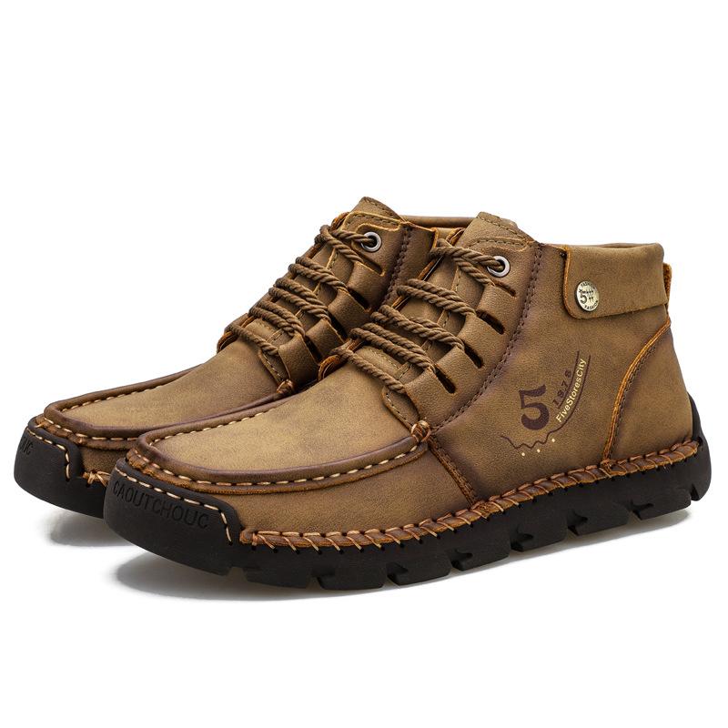 Autumn and Winter Large Size High-top Leather Shoes Men's Soft Leather Soft-soled British Martin Boots Men's Casual Korean Version of Trendy Versatile