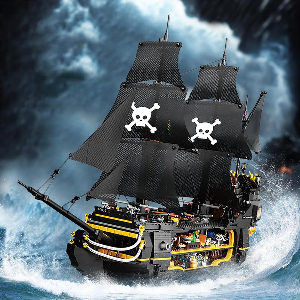 2900PCS Dark Phantom Pirate Ship Building Blocks Classic Ghost Ship Model Bricks Set With Figures Kids DIY Educational Toy Gifts