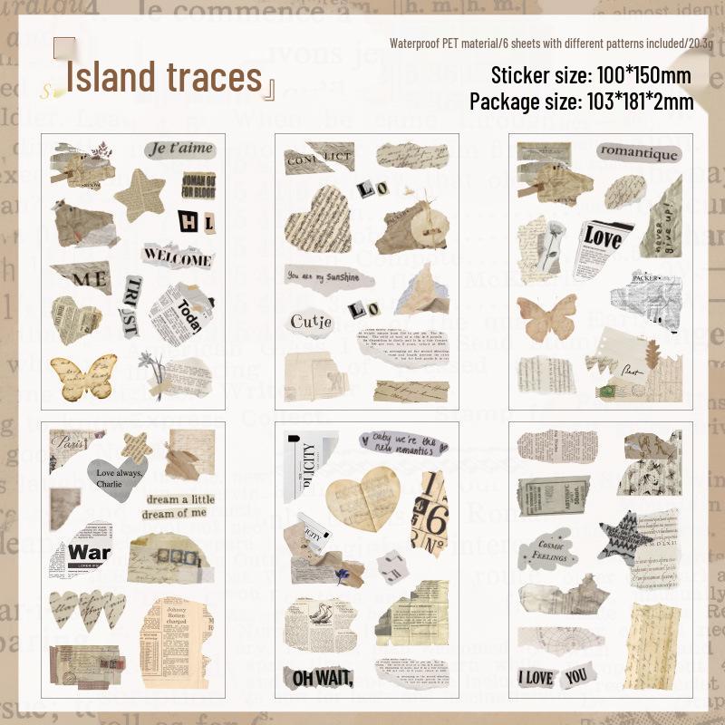 Yuezhen Retro English Text Die-Cut PET Sticker for Journals