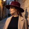 Classic Wide Brim Hat Retro Flat Top Hat, Wool Felt Pork Pie Bowler with Stylish Headwear for Women Metal Ring, Trilby Men Autumn Winter Warm Fedora