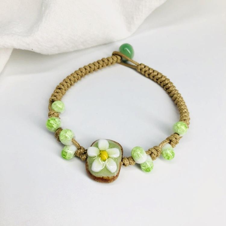 Retro Stone Flower Bracelet Female Jingdezhen Handmade Jewelry Woven Ceramic Pinched Flower Bracelet