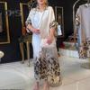 Lady Spring Maxi Dress Lapel Leopard Print Long Sleeves with Cufflink Loose Single-breasted Vintage High Waist Casual Daily Dress