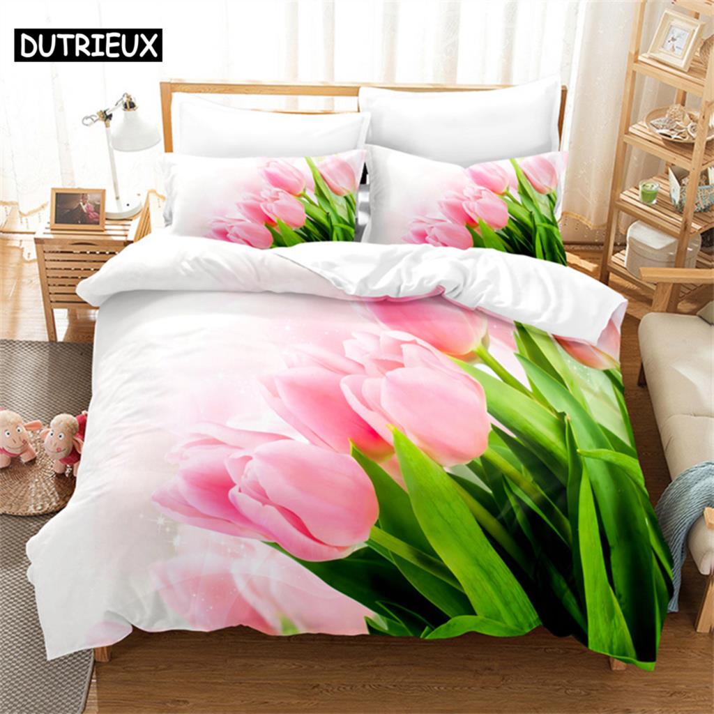 Comforter Pink Tulip Queen Bedding Set Kids Bedroom Bed Set Comforter Set King Size Bedding Sets