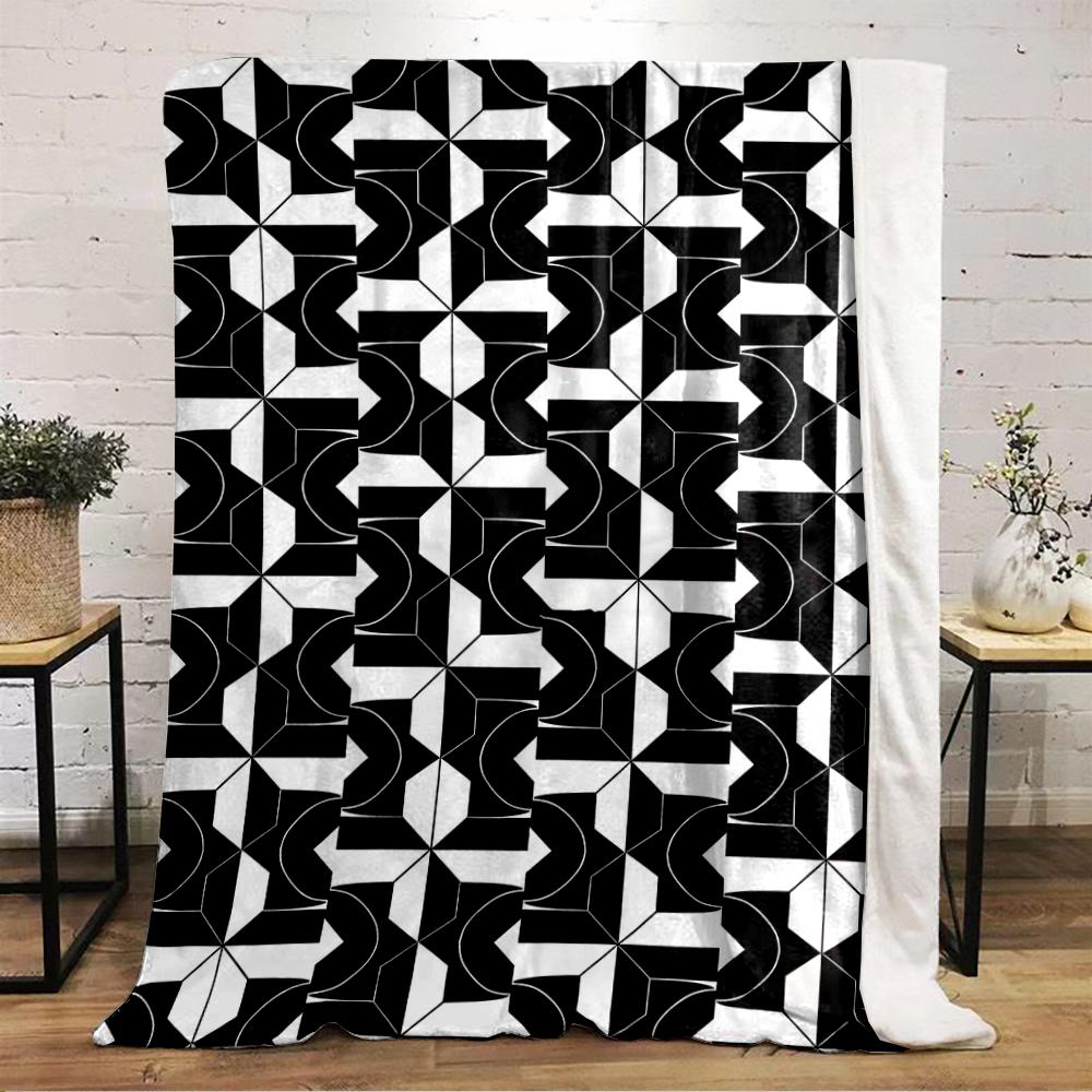 Geometric black and white pattern design. Flannel blanket for bedroom, living room, sofa, and nap sofas.