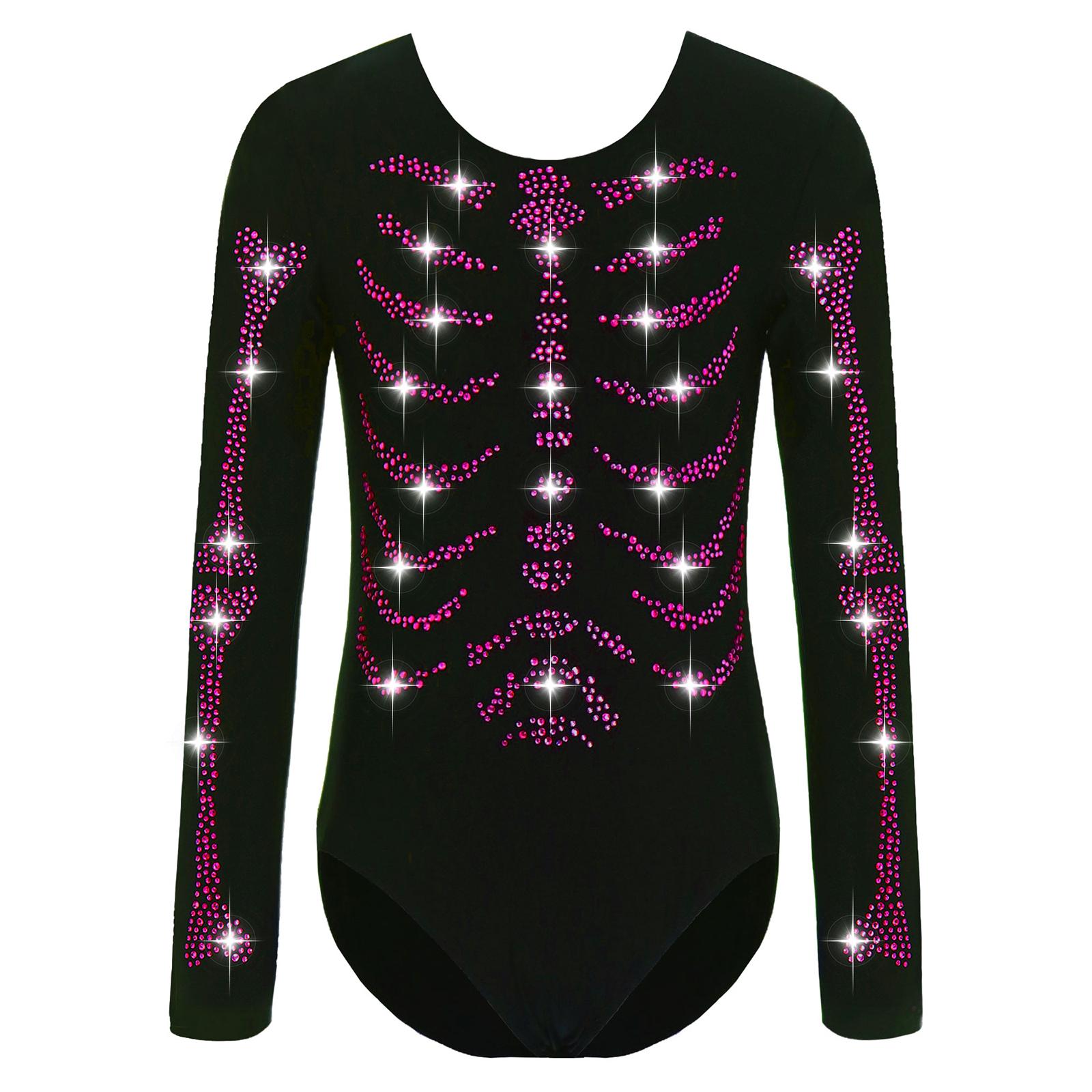 

Unisex Kids Skeleton Costume Shiny Rhinestones Round Neck Long Sleeve Press Button Jumpsuit 5-6 Years гарячі рожевого кольору