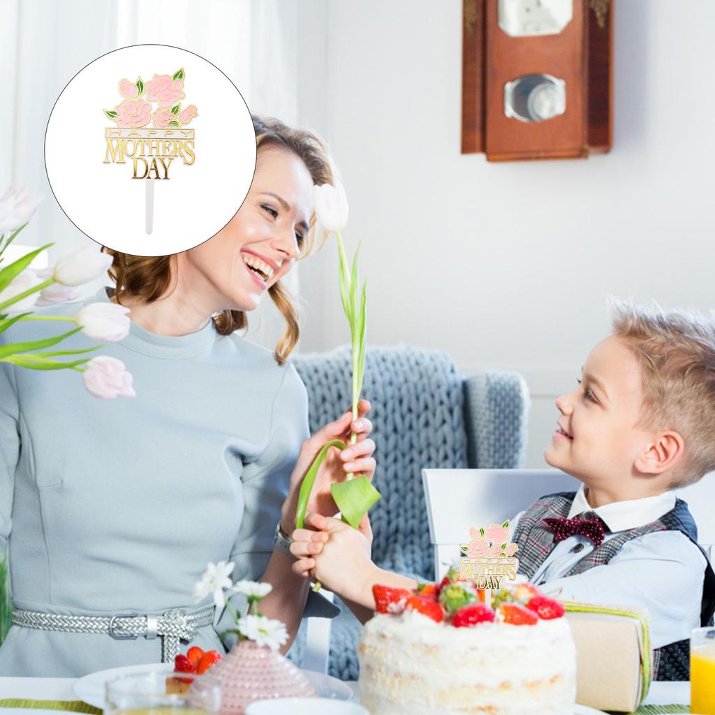 Mother's Day Card Gold Blocking Cake Toppers Decor Insert Rose Picks Dessert Plastic Party Supplies