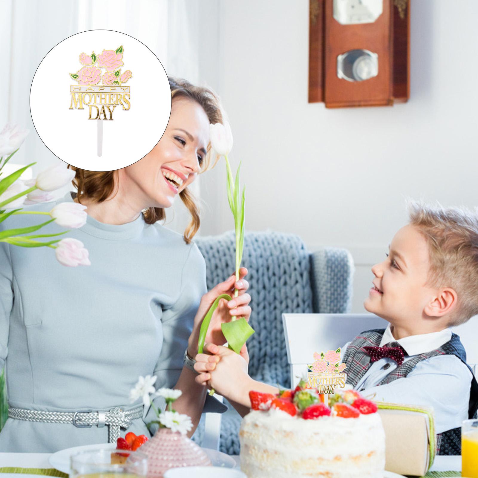 

Mother s Day Card Gold Blocking Cake Toppers Decor Insert Rose Picks Dessert Plastic Party Supplies розовый