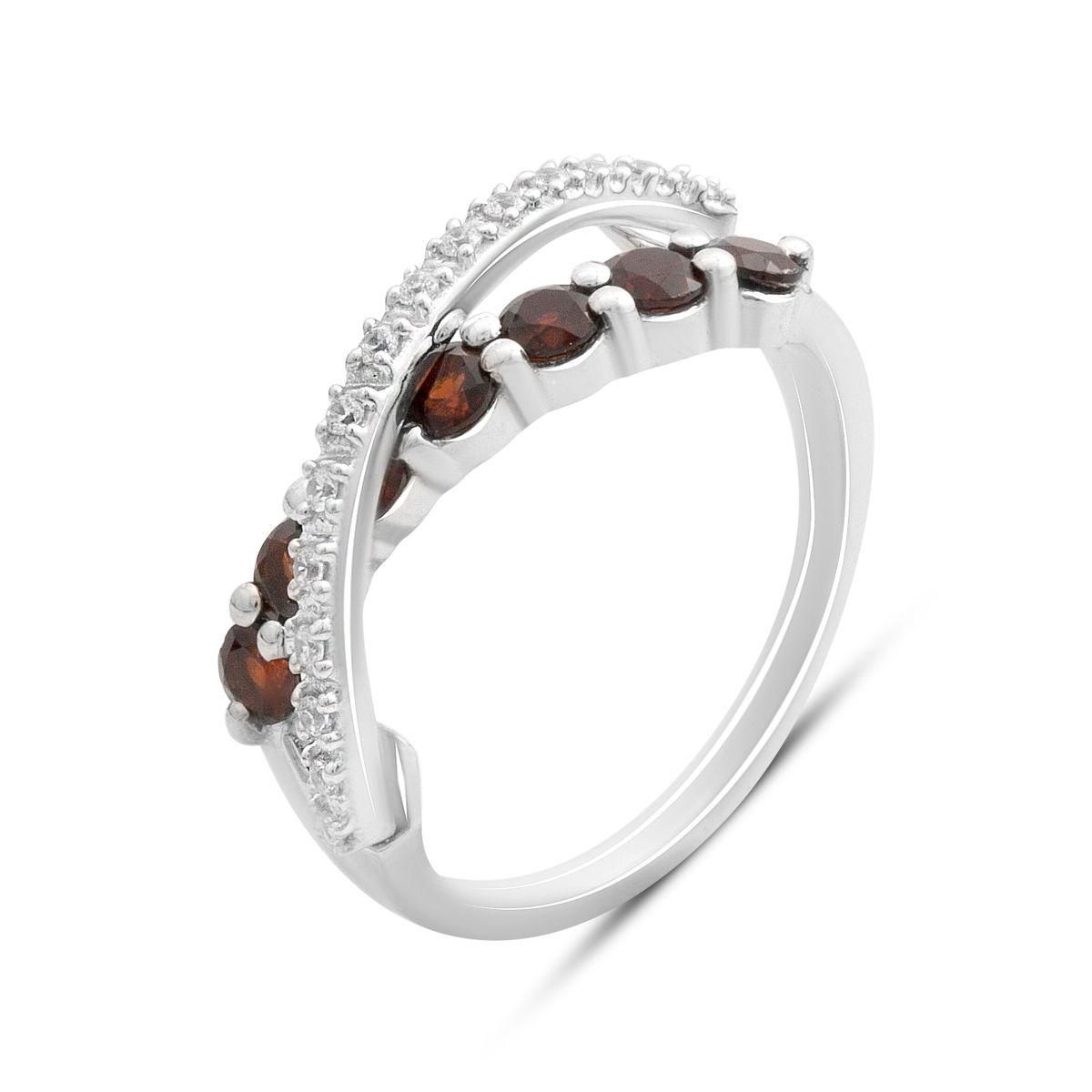 

Серебряное кольцо с натуральным гранатом 1.125ct, фианитами, вес изделия 3,15 гр (2191407) 17.5 темні цукерки apple червоний колір