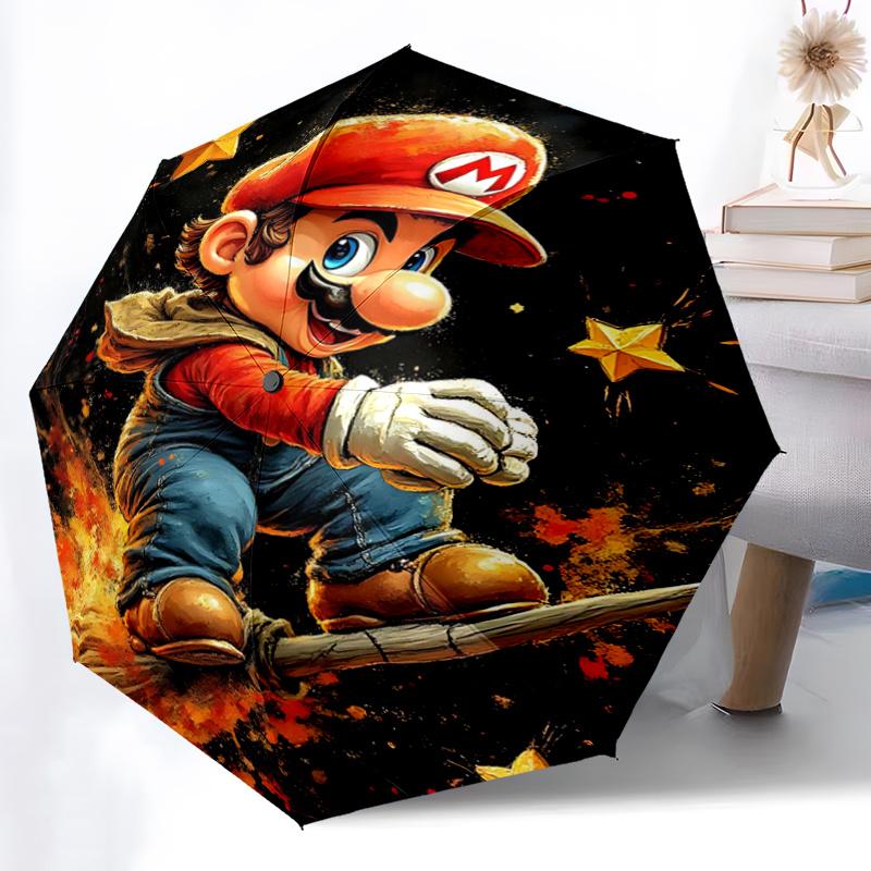 1pc Super Mario Fully Automatic Folding Portable Umbrella, 8 Iron Frames, Three-Fold Design, Suitable for All Seasons, Suitable for Outdoor Use.I