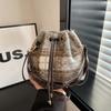 Vintage Plaid Women Woolen Shoulder Bucket Bags Korean Style Ladies Drawstring Handbags Autumn Versatile Female Crossbody Bag