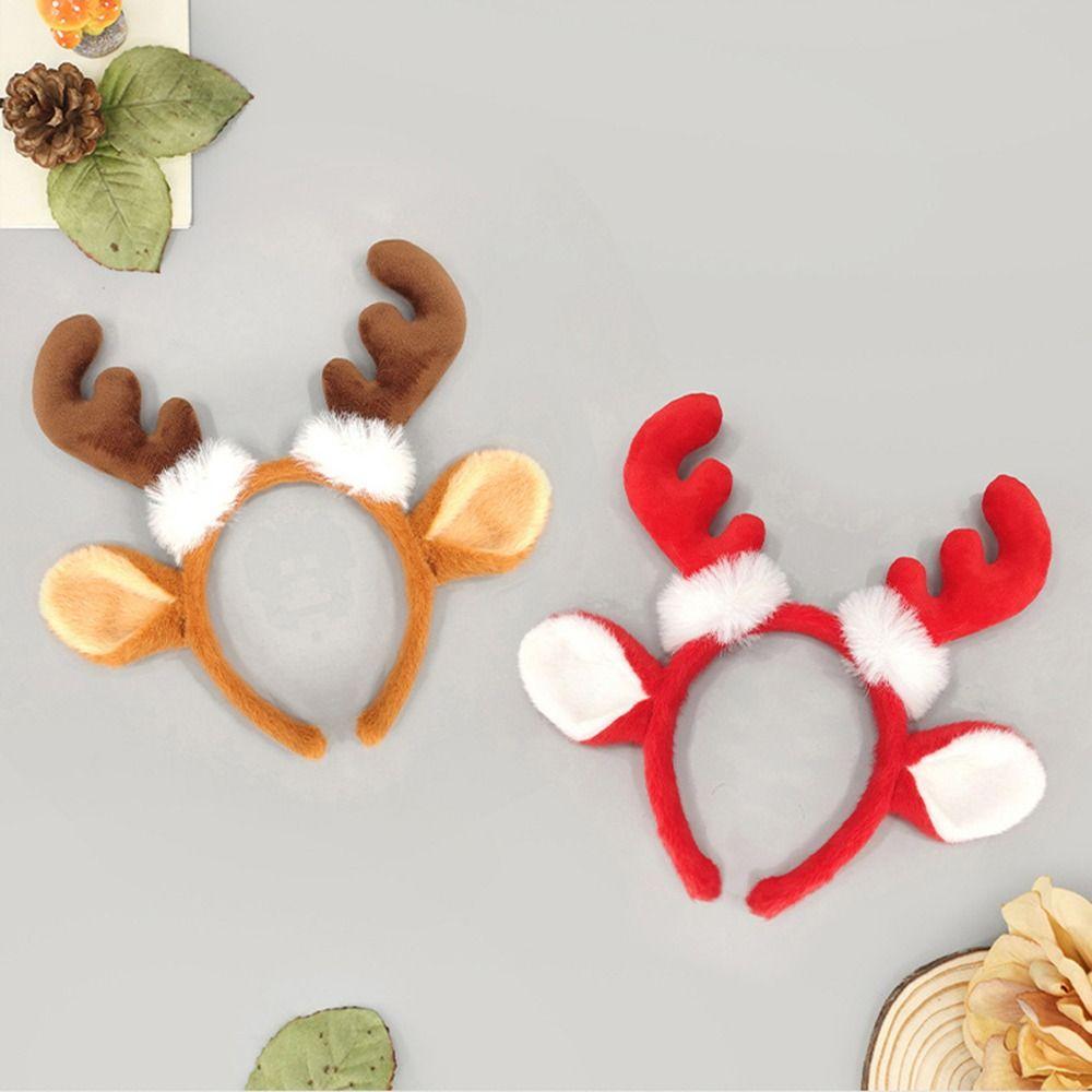 Plush Antler Headband Cute Festive Design Deer Ear Hairpiece Universal Fit Comfortable To Wear Reindeer Hair Hoop Holiday Party