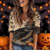Women's Fashion Short Sleeve V Neck Halloween Print Tunic Top for Casual Wear