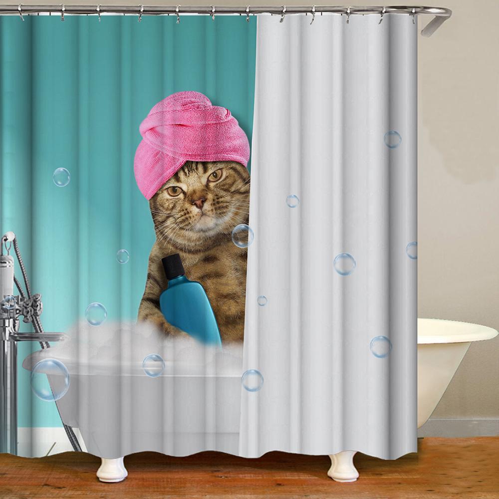 

Cute Cat Animal Waterproof Polyester Shower Curtain With Hooks For Bathtub Bathroom Screens Home Decor Large Size Wall Cloth W60H190(CM)-1 Pcs