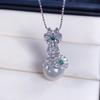 S925 Silver Flower Pendant with Jade and Zircon Inlay Bead 11-12mm