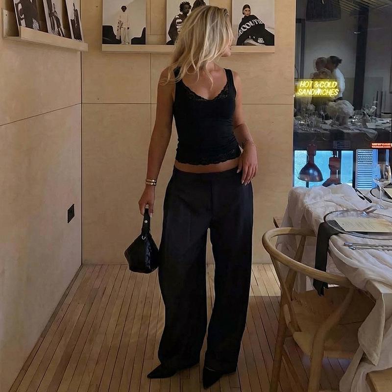 2026 Summer Sexy Lace Trim Solid Color Hot Girl Style Tank Top for Women