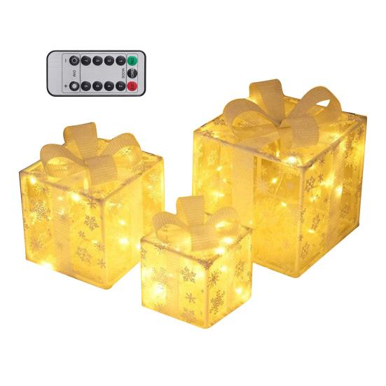 

3 Pcs Christmas with Bow LED Light Lighted Gift Boxes Up Present Boxes for Indoor T