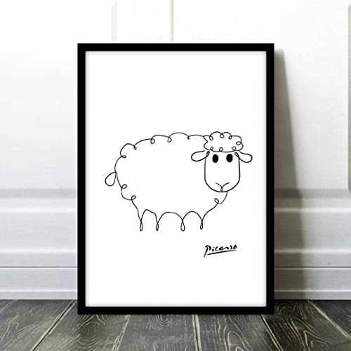 Picasso Sheep Painting, A4 Size, Framed Art Poster, Poster aoipro (Black Frame (23cm x 31cm))