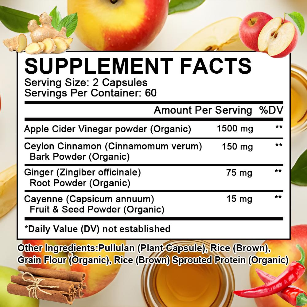 Apple cider vinegar, ginger root powder, 120 Vegetable Capsules Dietary Supplement