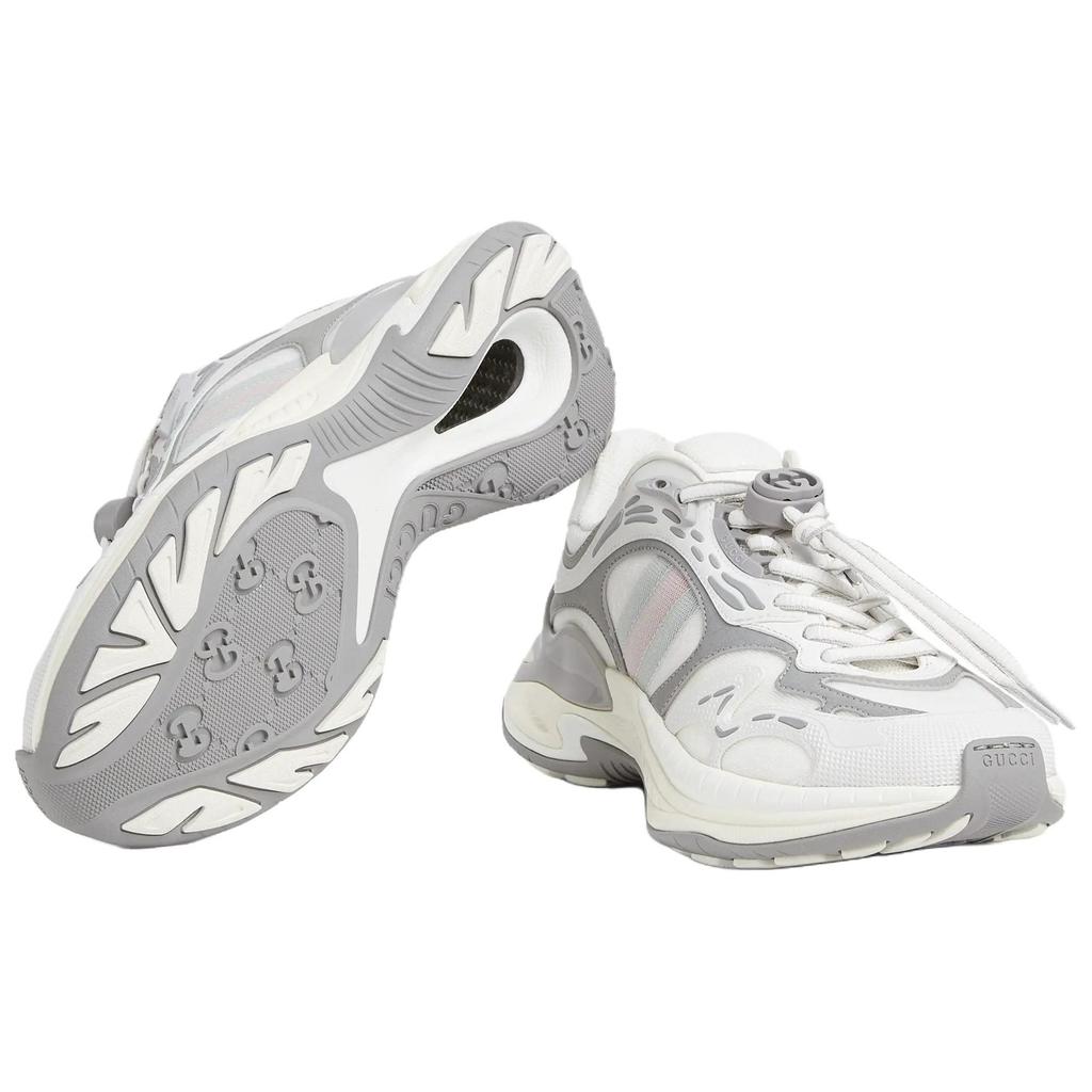 Gucci 2.0 Mesh, Leather Low Top Casual Shoes Women's White Gray 816489 FAD6Q 8745