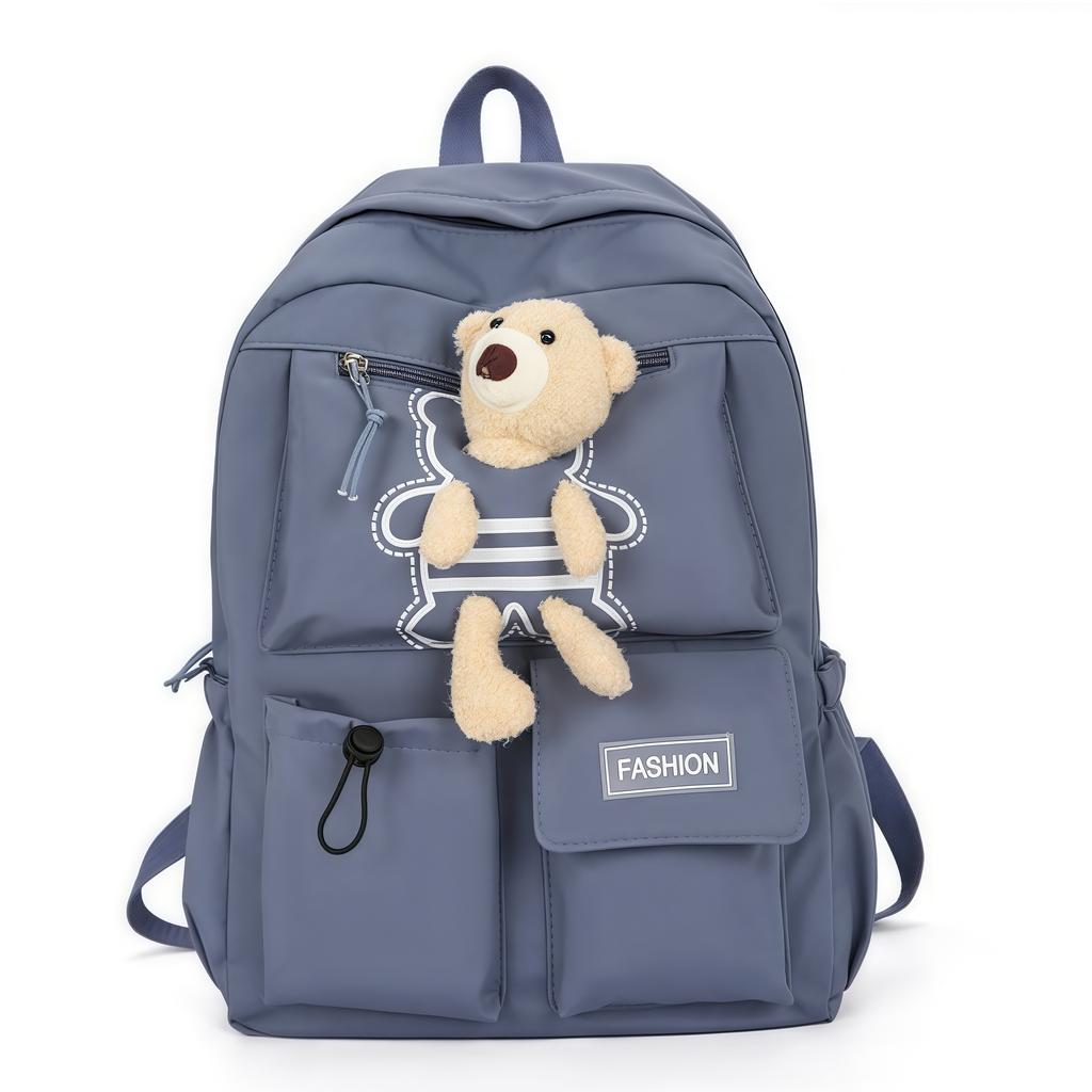 Student Backpack, Cute Little Bear Backpack, Large Capacity Junior High School Backpack, Durable Polyester Lining.zwq