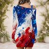 Women Plus Size One Shoulder Strap Long Sleeve Printed Red Blue White Bodycon Mini Dress