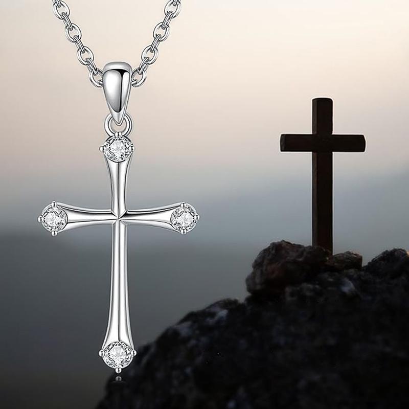Huitan Stylish Women Cross Pendant Necklace with Bright Zirconia Fashion Color Accessories Versatile Trendy Party Jewelry