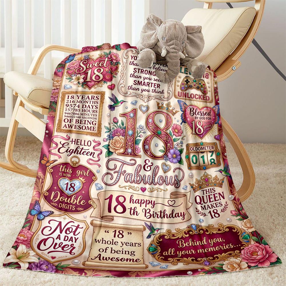 Süße 18. Geburtstags-Flaneldecke - Weich und geeignet für Sofas, Betten, Büros, Reisen, alle Jahreszeiten, tolles Geschenk für Feiertage und Geburtstage.