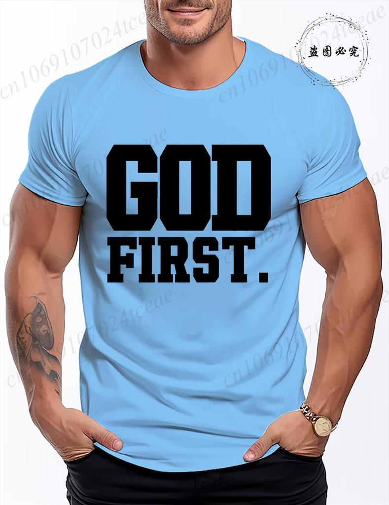 Funny God First Graphic Tshirt for Men Women Clothing Fashion Style T Shirts Y2K Tops Casual Shortsleeve Tshirt Streetwear