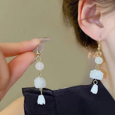 Elegant Lotus Chinese-Style Earrings: Light Luxury Hanfu Accessories, Ancient Niche Design for Women.