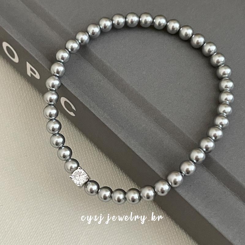 

Cui Yan S925 Silver Square Pearl Beaded Bracelet for Women - Korean Style Elastic Cord Jewelry