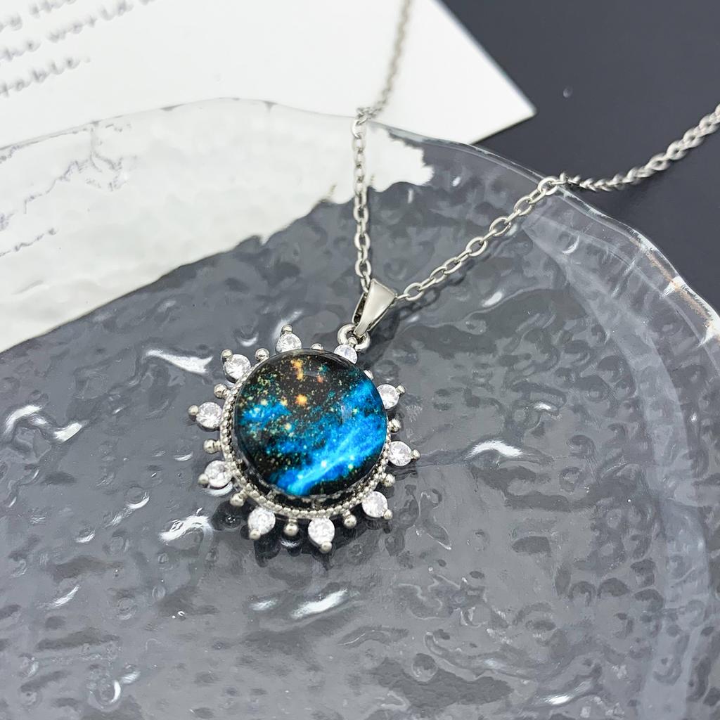 Necklace popular hot sale azure blue starry sky necklace accessories women's light luxury high sense hot sale planet versatile titanium steel necklace