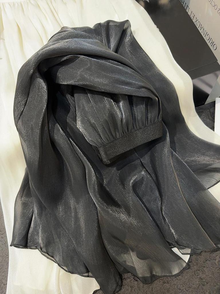 Elegant High-Waisted Chiffon A-Line Skirt - Slimming, Flowing, and Lightweight Summer Mesh.