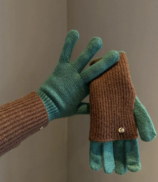 Women's Extra Long Color Block Wool Blend Windproof Gloves - Winter Cycling & Warmth