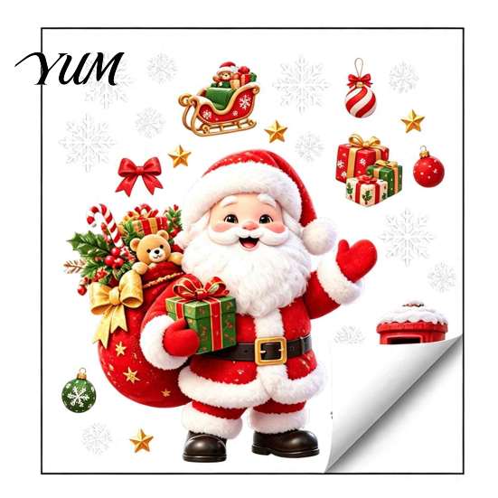 Outdoor Festive Glass Decorations Christmas Window Cling, PVC Waterproof Santa Claus/ Elf Snowman/Elk/House Stickers, Reusable Seasonal Home Ornaments