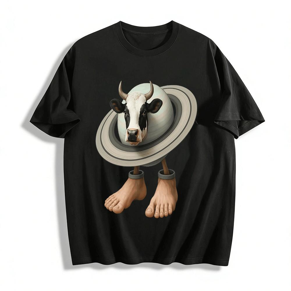Saturn Cow Hybrid Print Casual Short Sleeve Tee Pure cotton T-shirt XXS