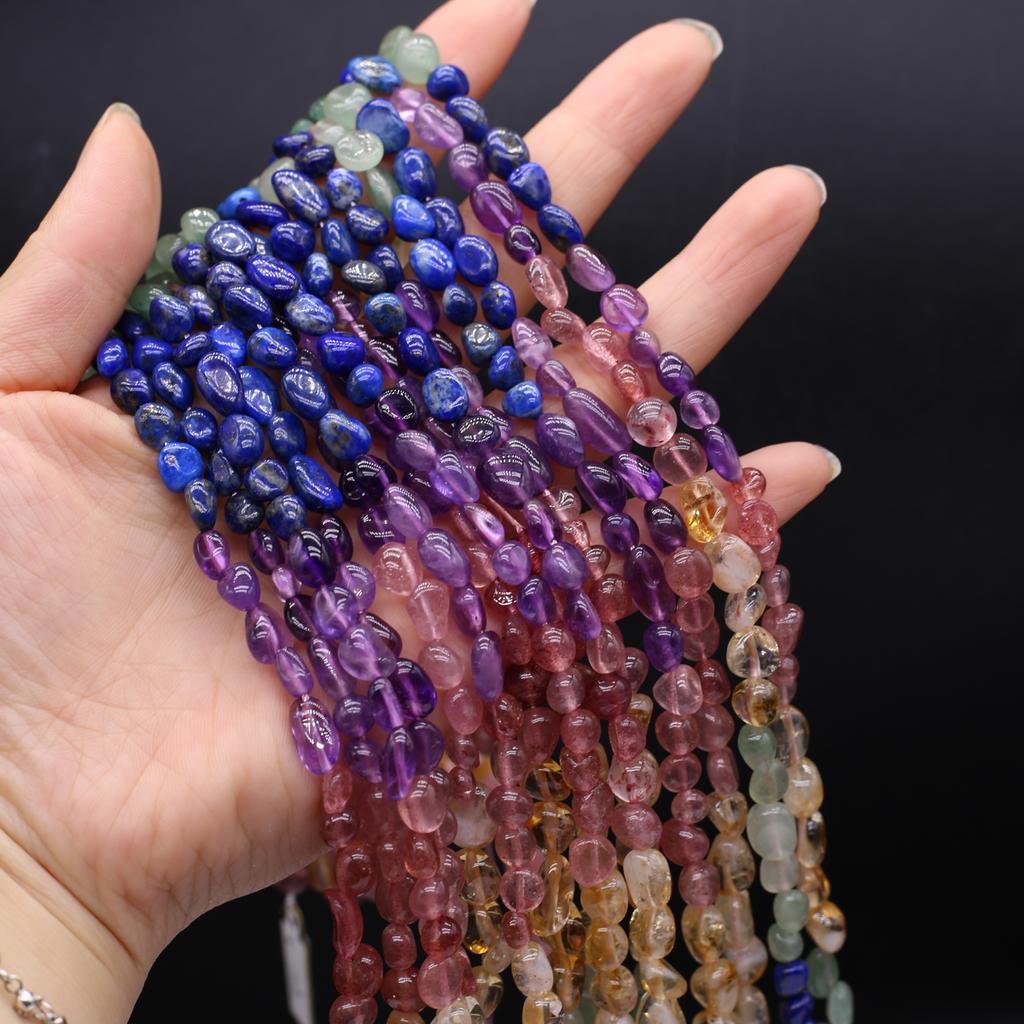 1 String Kolorowe naturalne koraliki z kamieni szlachetnych, czeskie nieregularne owalne luźne koraliki dystansowe do wyrobu biżuterii świąteczne rękodzieło DIY naszyjniki bransoletki 38 cm