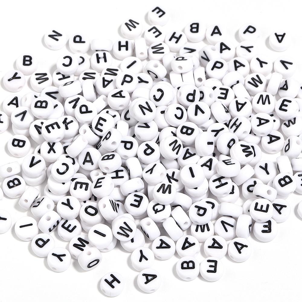 100Pcs 7mm Black White Acrylic Alphabet Beads Flat Round Loose Spacer Letter Beads For DIY Craft Bracelet Supplies Wholesale