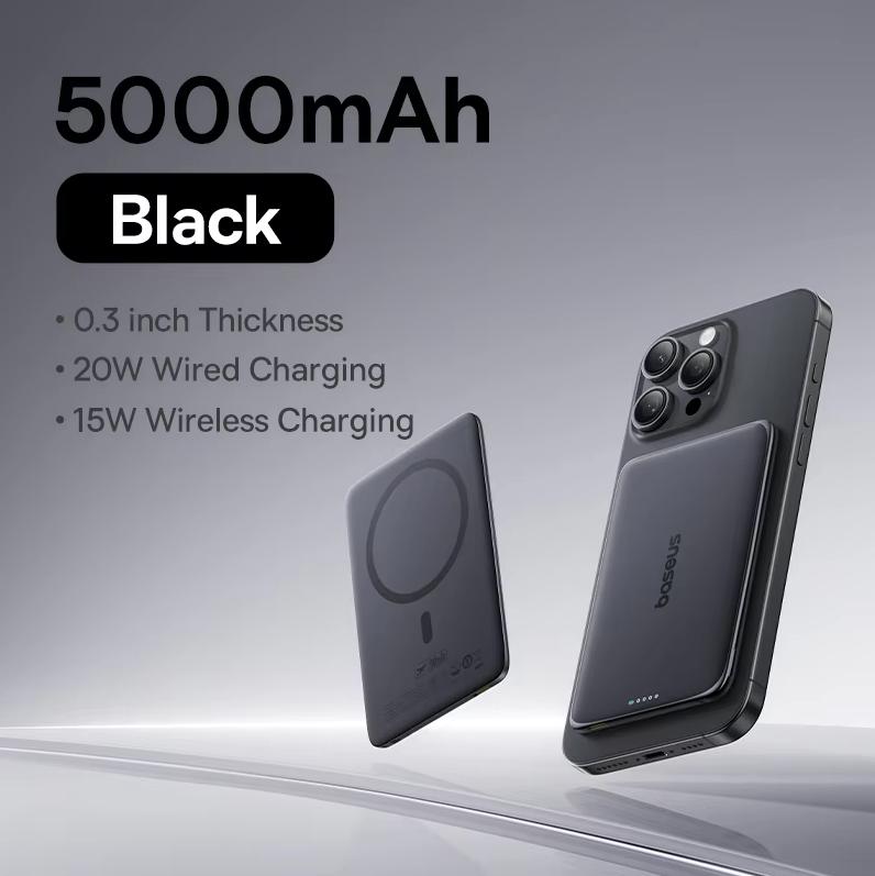 Baseus Card Magnetic Wireless 20W Fast Charging Power Bank 5000mAh Apple 16/15/14 Huawei Xiaomi Phone