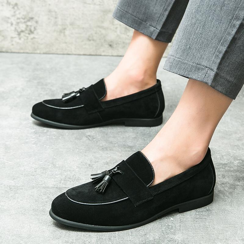 Fashion Britain Fashion New Men Pointed Black Brown Suede Tassels Casual Dress Homecoming Shoes Male Formal Wedding Oxfords Footwear