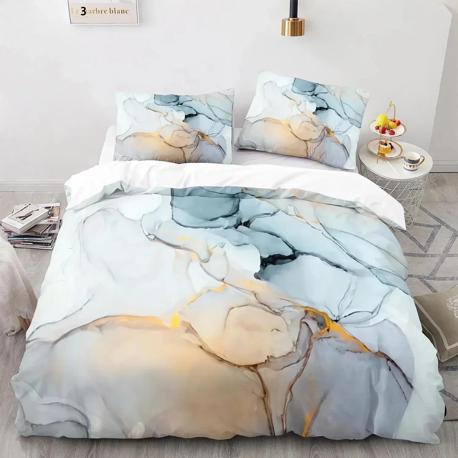 

Marble Duvet Cover Set Kingqueen Size White Gold Abstract Marble Texture Printed Bedding Set Abstract Polyester Quilt Cover 70x133cm 2pcs