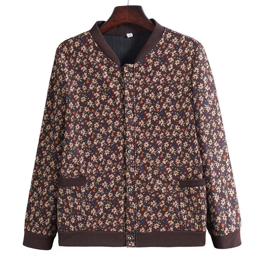 Elegant Floral Plus Size Jacket for Mid-Aged & Elderly Women - Spring/Autumn Casual & Fashionable Baseball Uniform Style