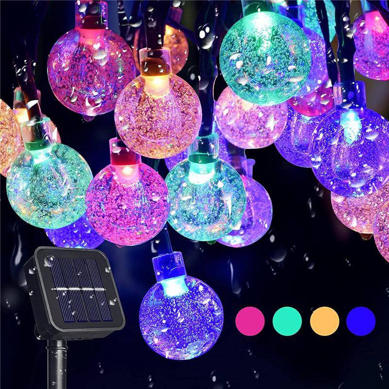 LED Solar String Lights Outdoor Waterproof Bubble Beads Fairy String Light 8 Modes Garden Wedding Party Christmas Decoration